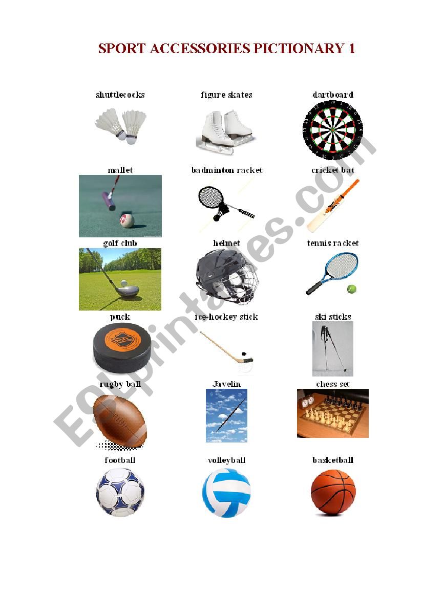 SPORT ACCESSORIES PICTIONARY 1