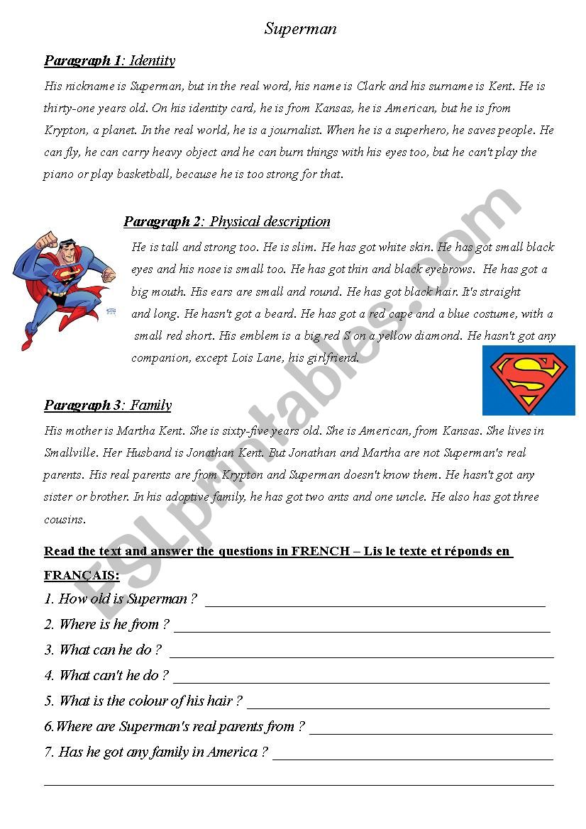 Superhero project work worksheet