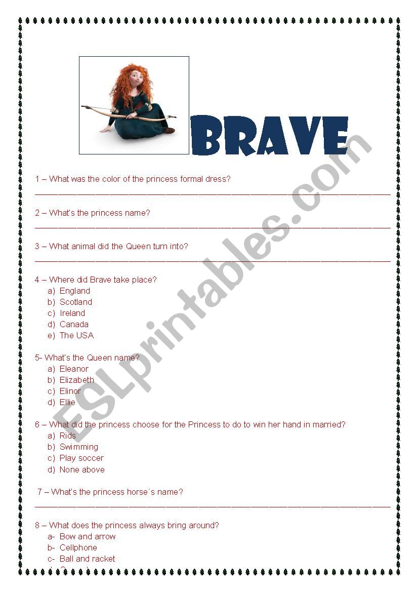 BRAVE - THE MOVIE worksheet