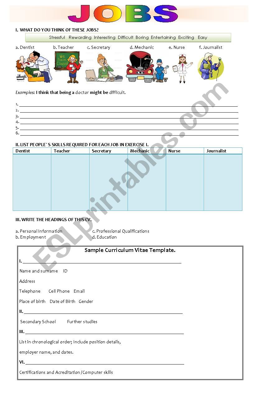 Jobs worksheet