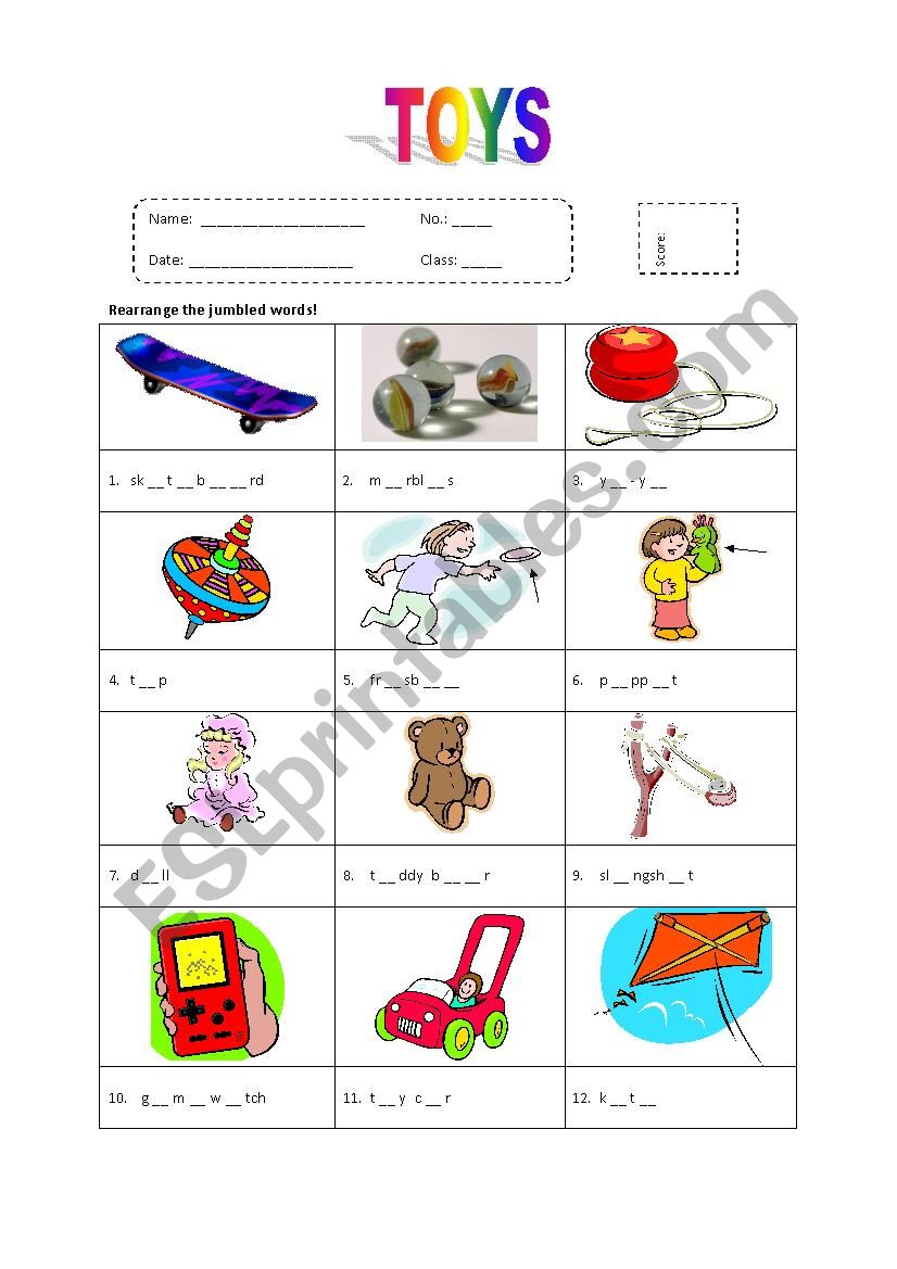 Toys worksheet