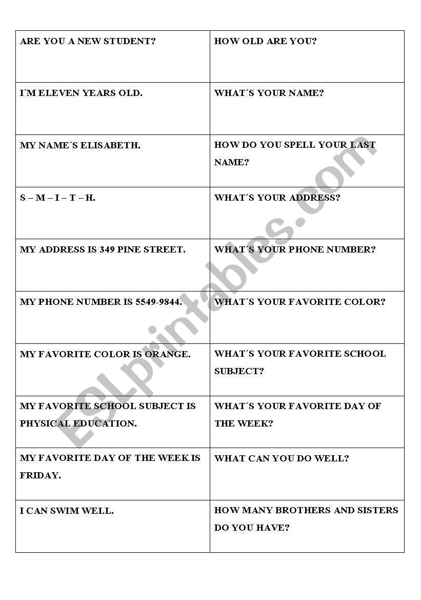 Domino worksheet