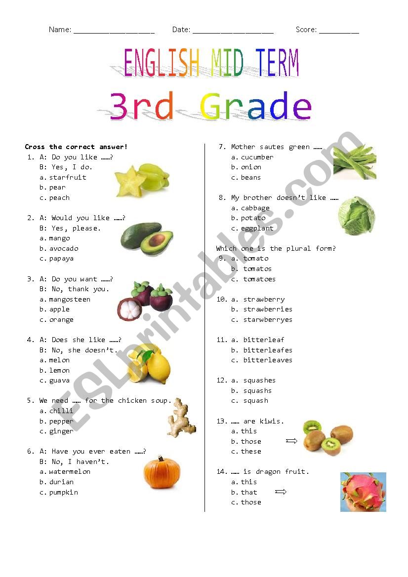 3rd Grade Mid Term worksheet