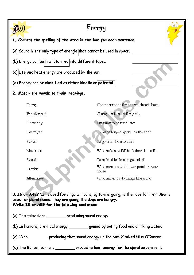 Energy Overview worksheet