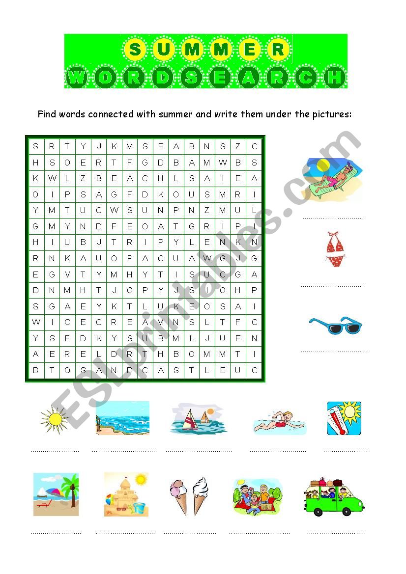 SUMMER WORDSEARCH worksheet