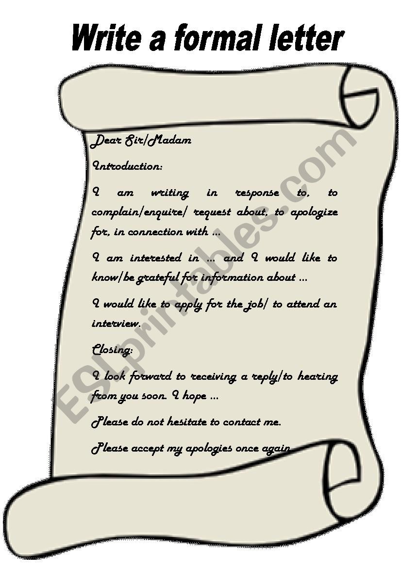 A formal letter worksheet