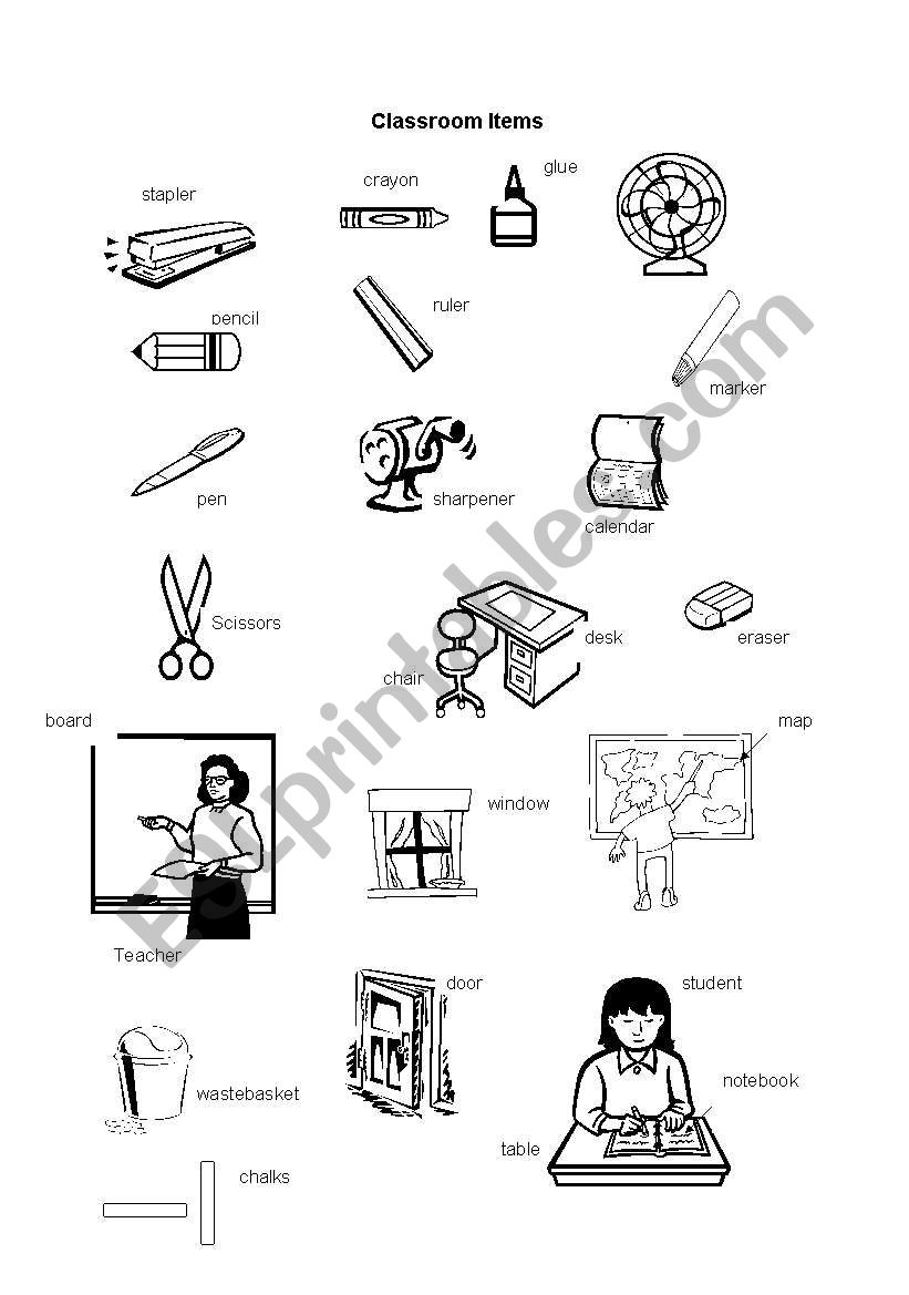 Classroom items worksheet