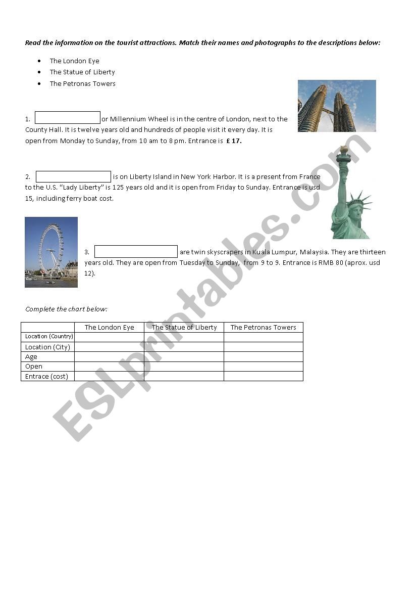 Describing places  worksheet