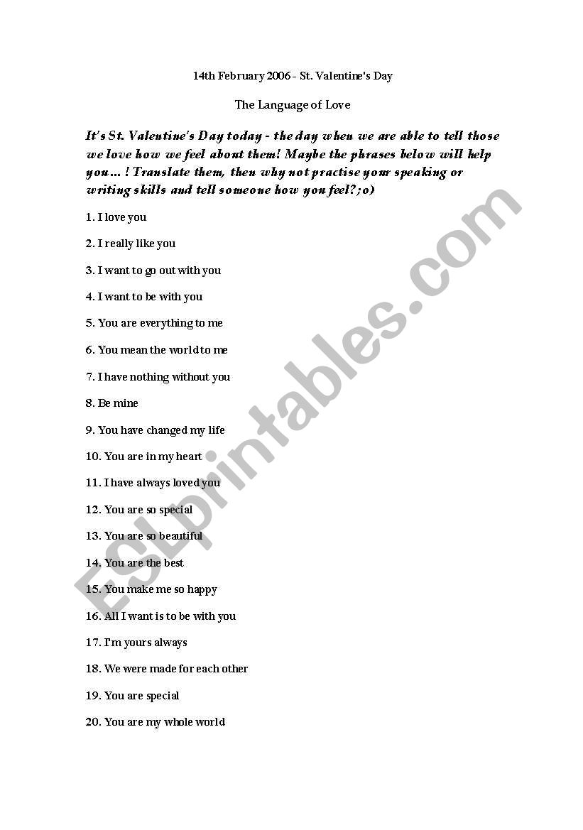 Valentine worksheet