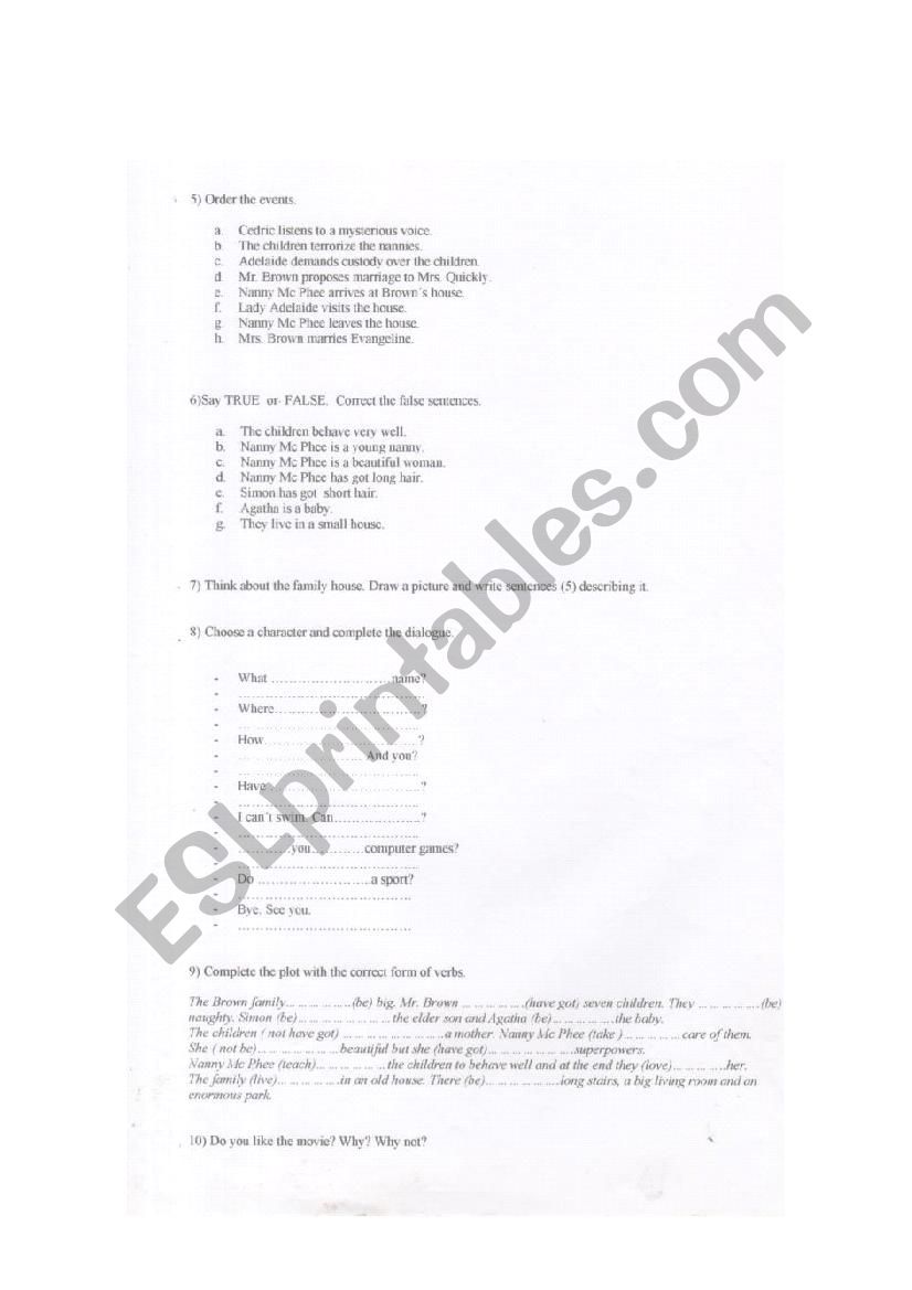 nanny1 worksheet