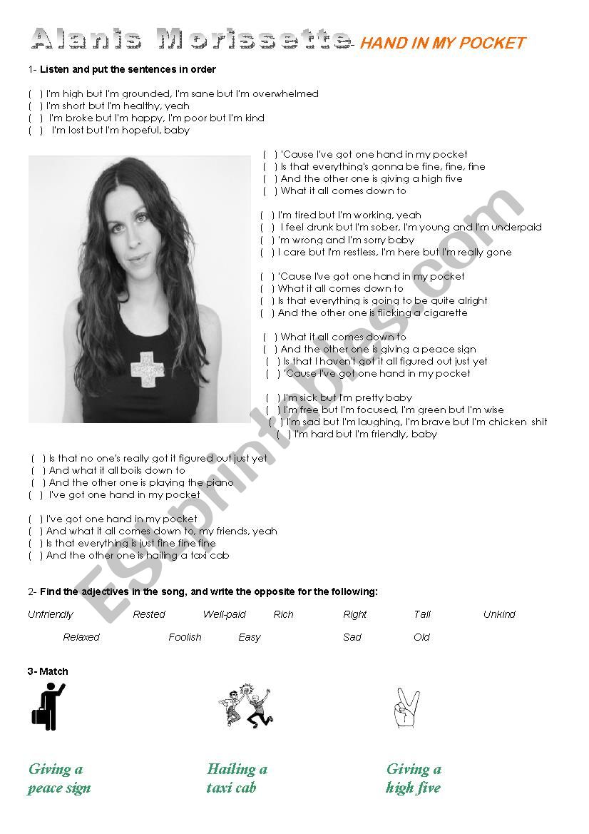 AlanisÂ´ song Hand in my pocket