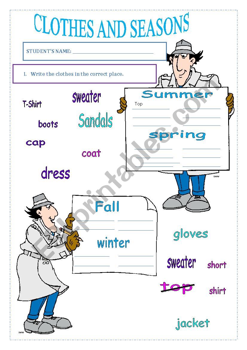 seasons and clothes worksheet