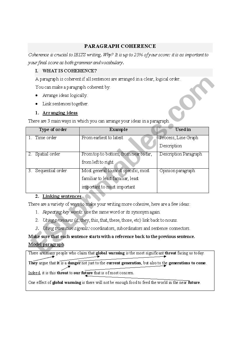 Paragraph coherence worksheet