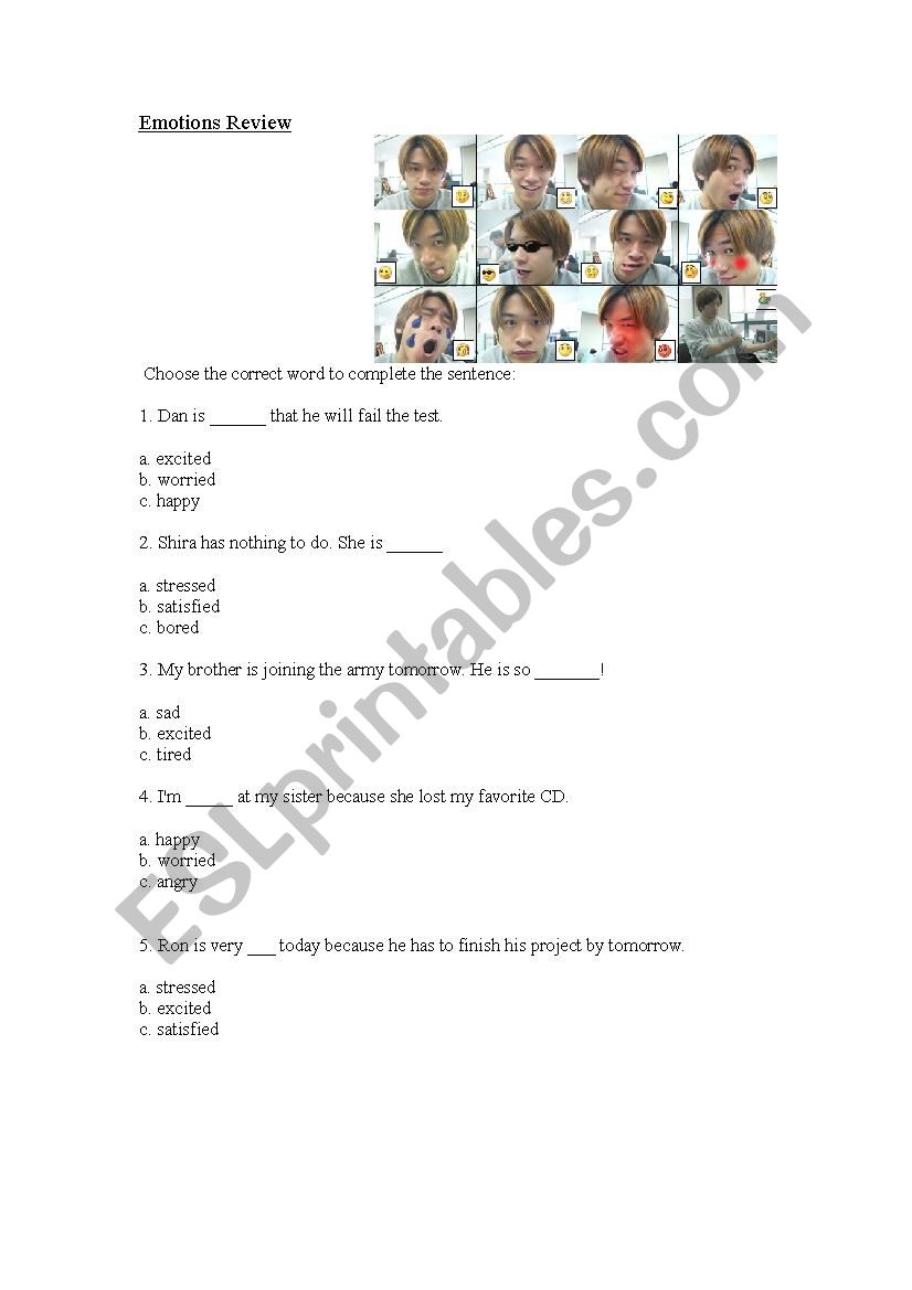 Emotions - Review worksheet