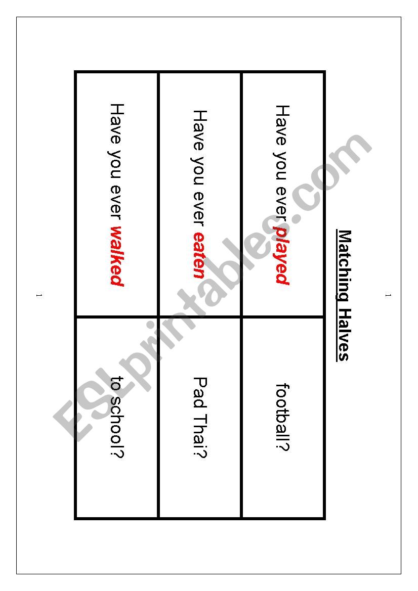 Matching Halves worksheet