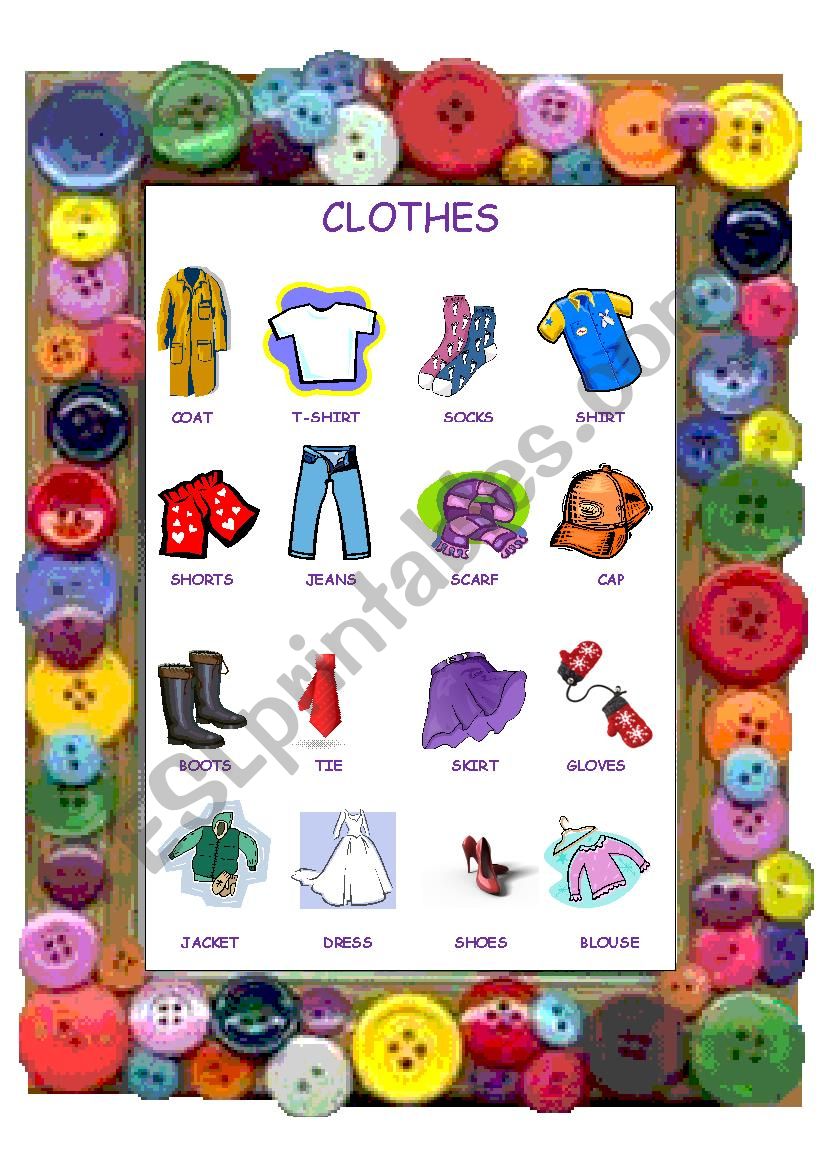 CLOTHES PICTIONARY worksheet