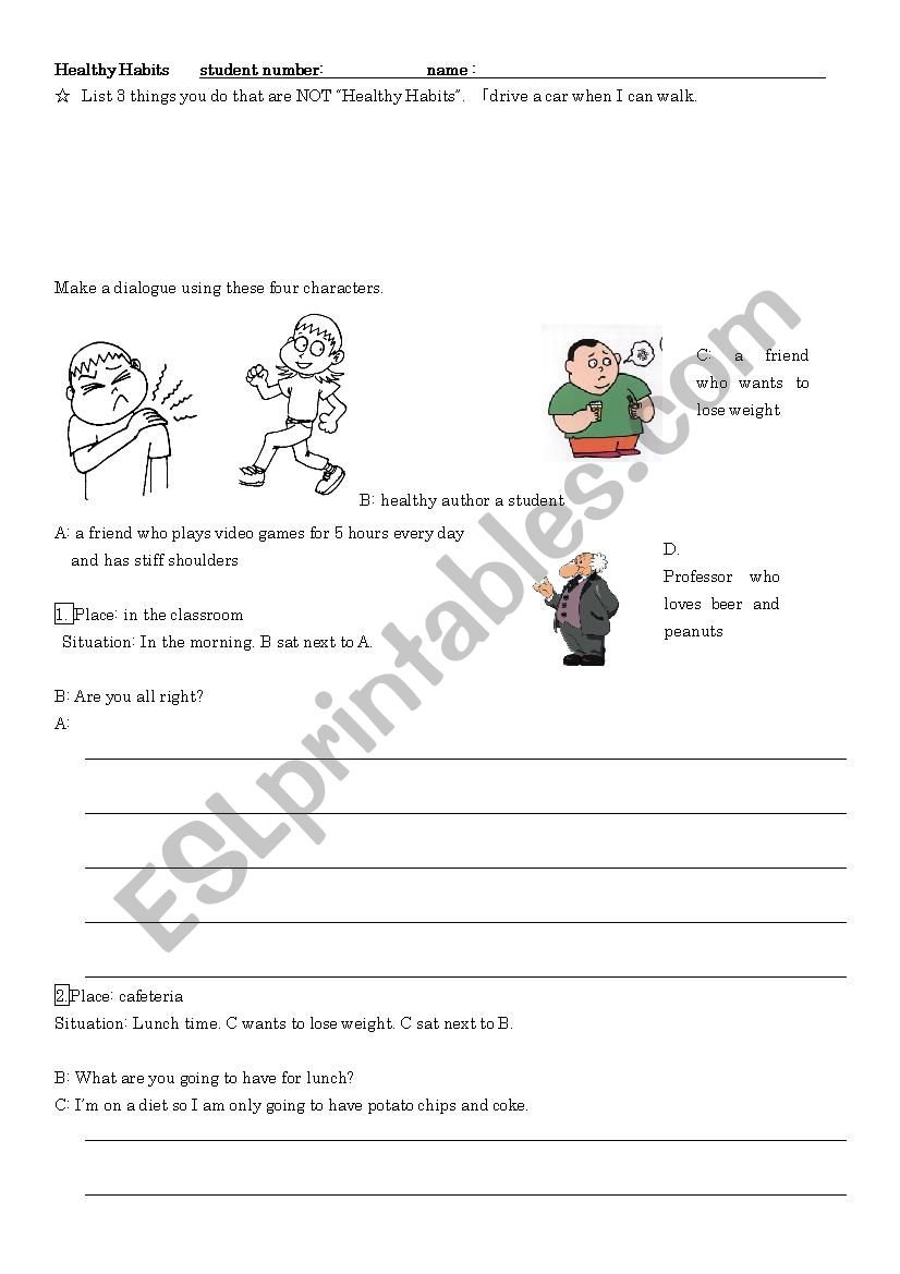 healthy diet worksheet