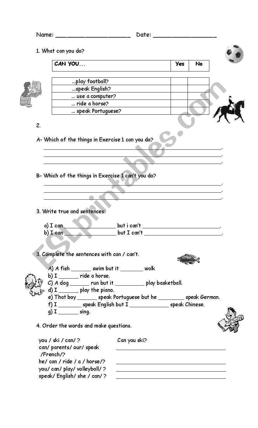 Can, Cant worksheet