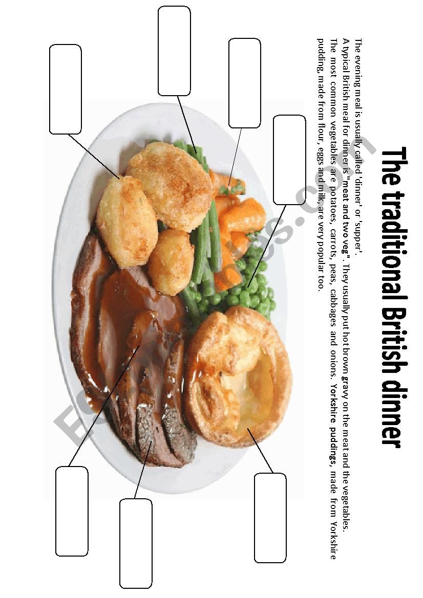 Traditional British dinner worksheet