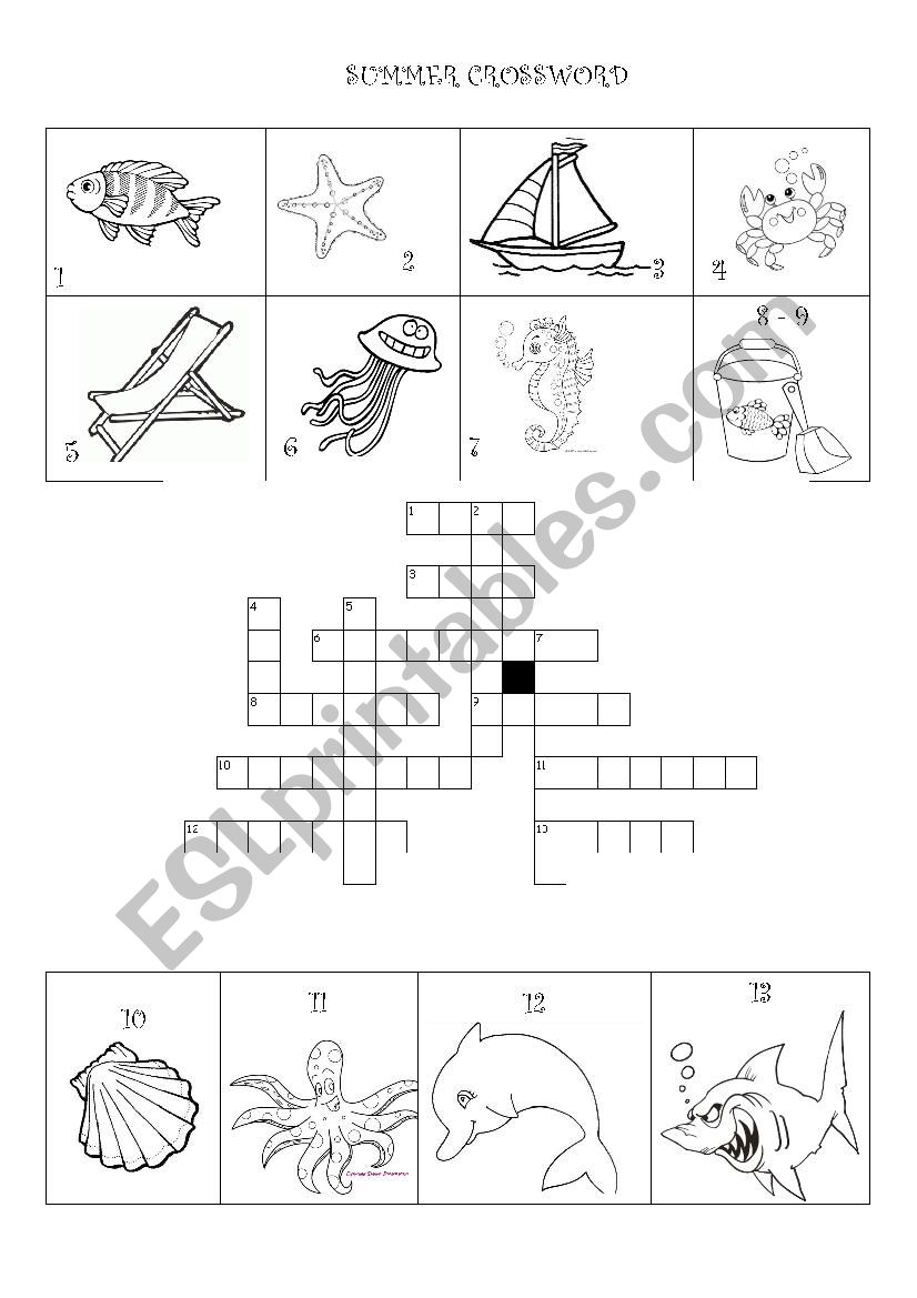 Summer crossword worksheet