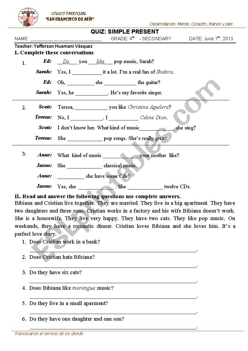 simple present worksheet