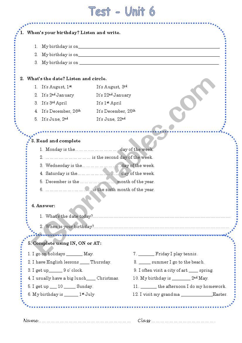 Ordinal numbers worksheet