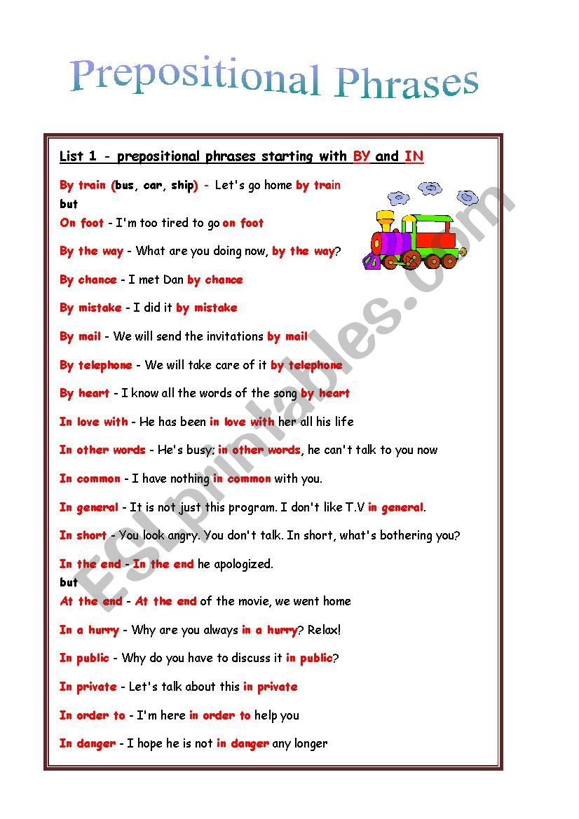 Prepositional Phrases Rules Exercises ESL Worksheet By Neryas