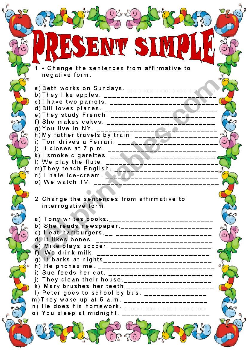 PRESENT SIMPLE - NEGATIVE AND INTERROGATIVE FORMS - EDITABLE