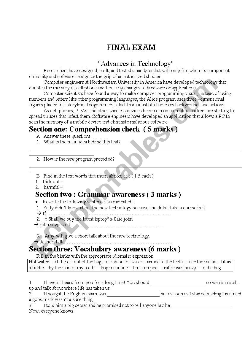 FINAL EXAM worksheet