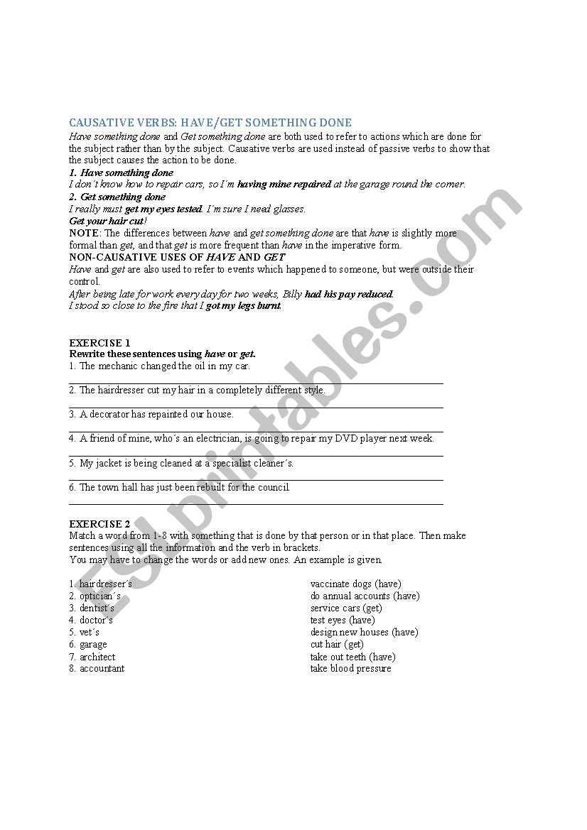 Causative Verbs worksheet