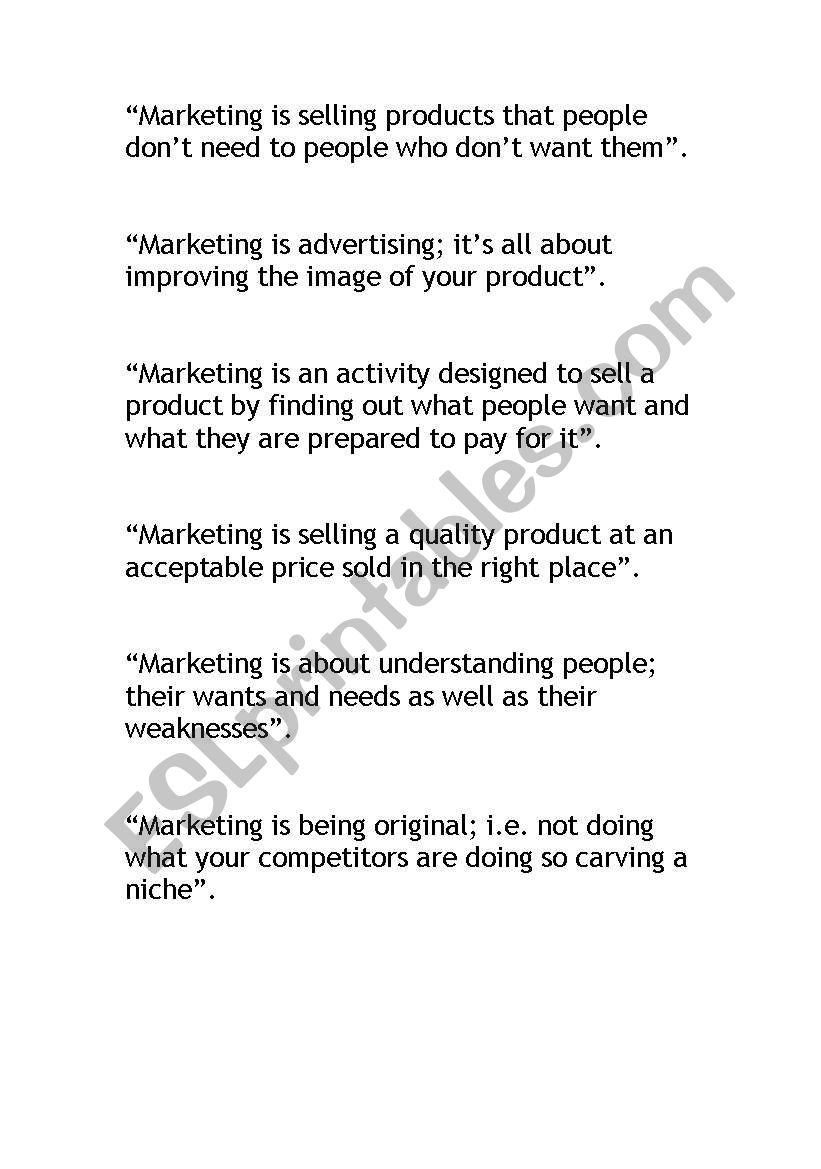 marketing worksheet