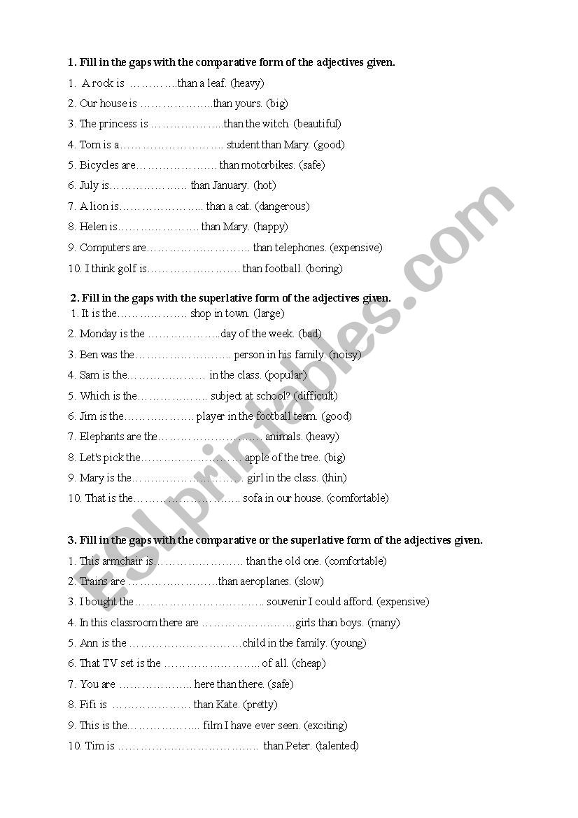 Comparative and superlative adjectives - exercises