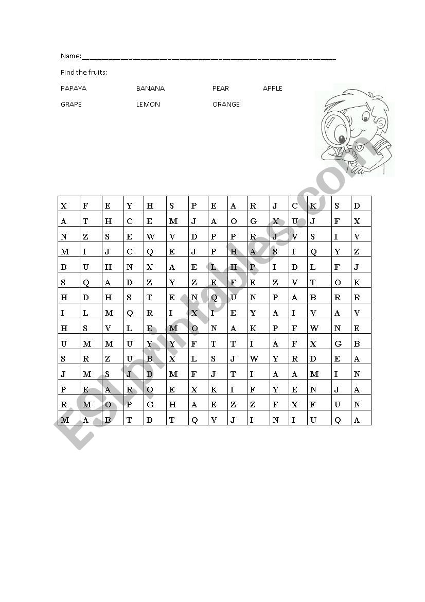 fruits worksheet