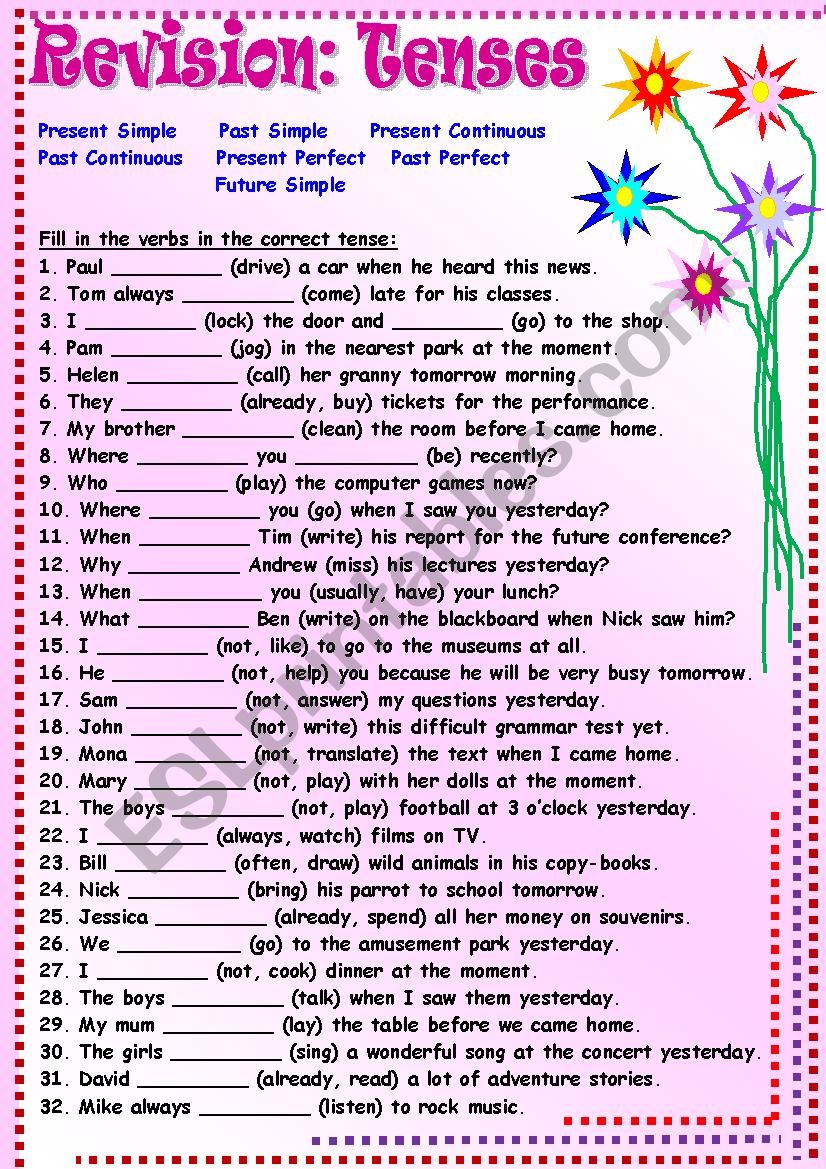 Tenses: Revision worksheet