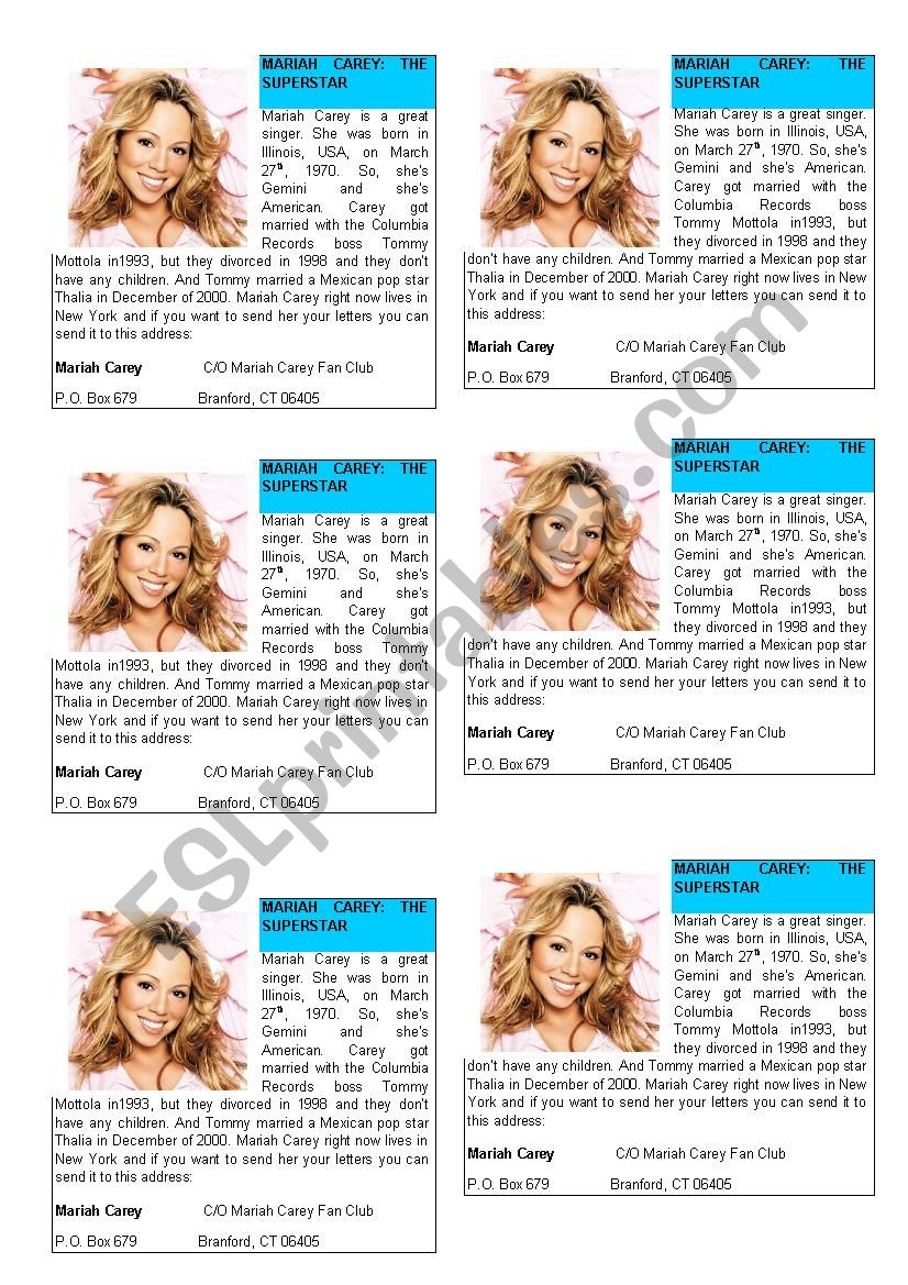 Song of Mariah Carey worksheet