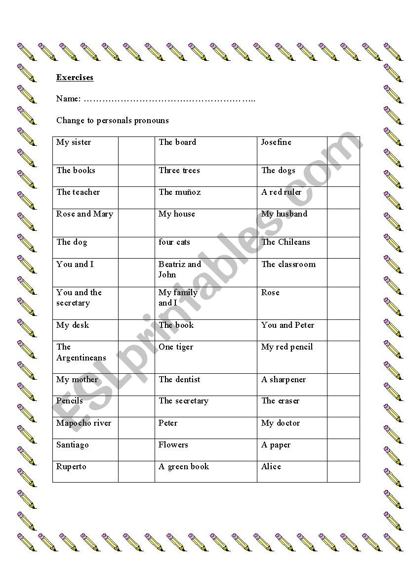 change to personal pronouns worksheet