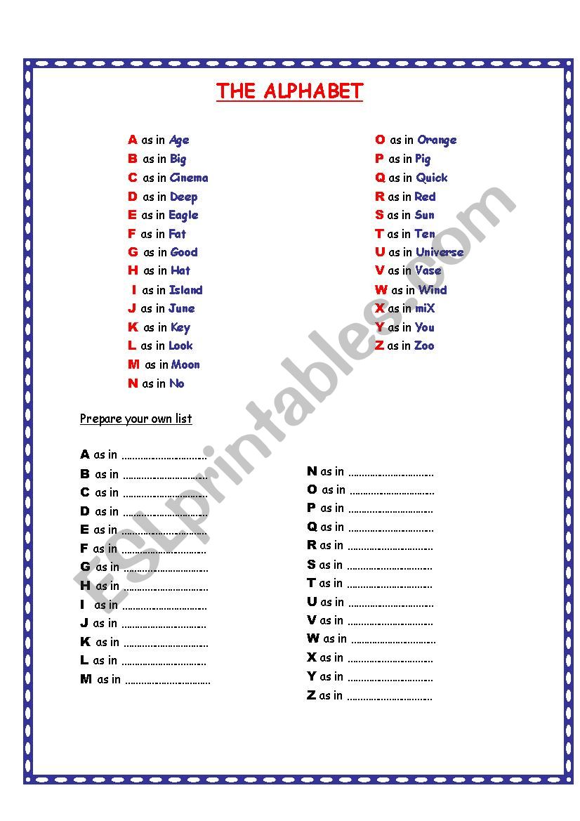 THE ALPHABET worksheet