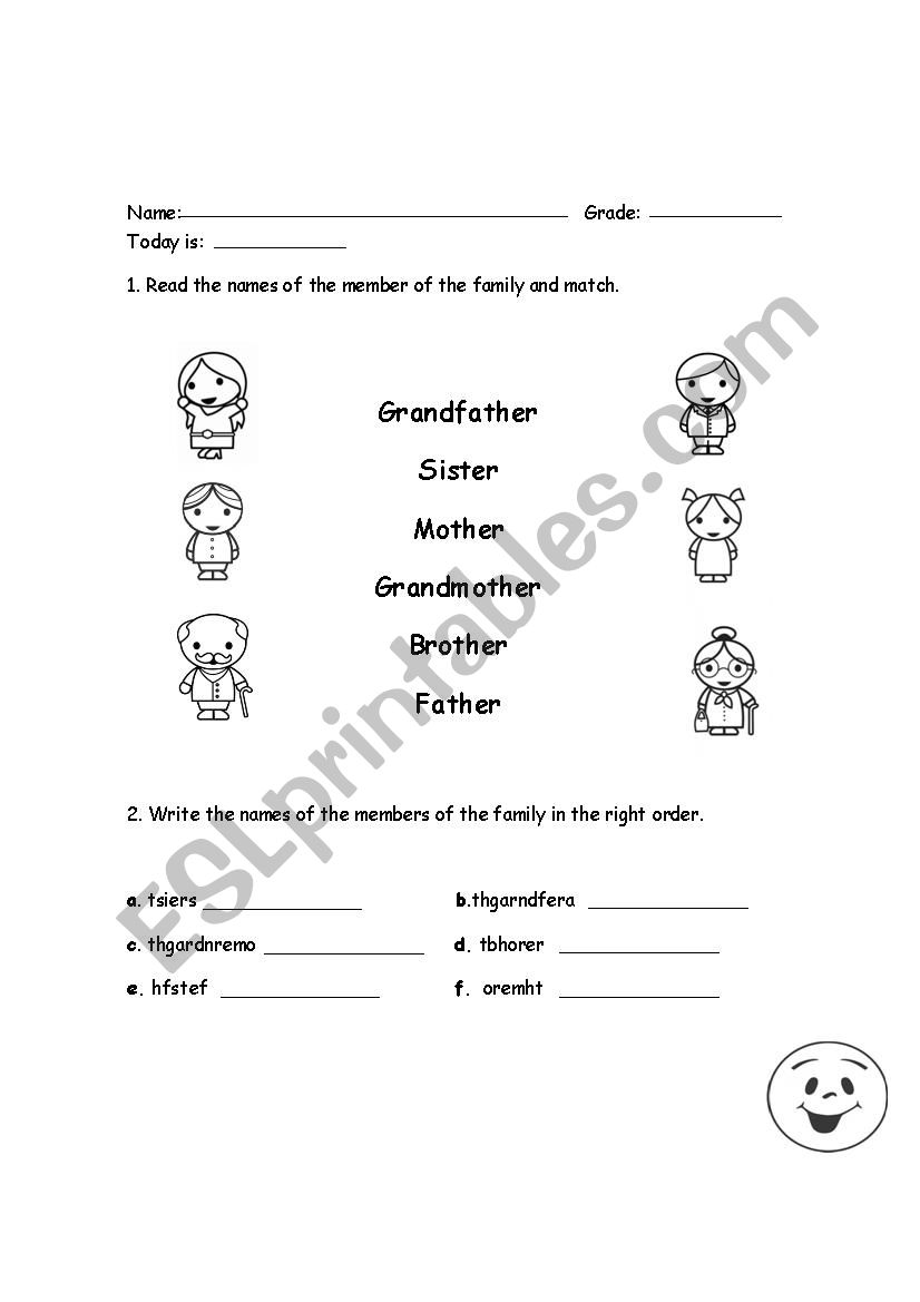 Family activity worksheet