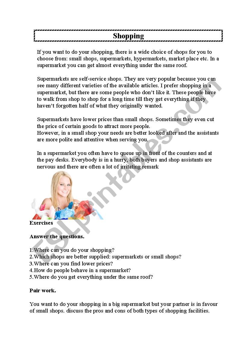shopping worksheet