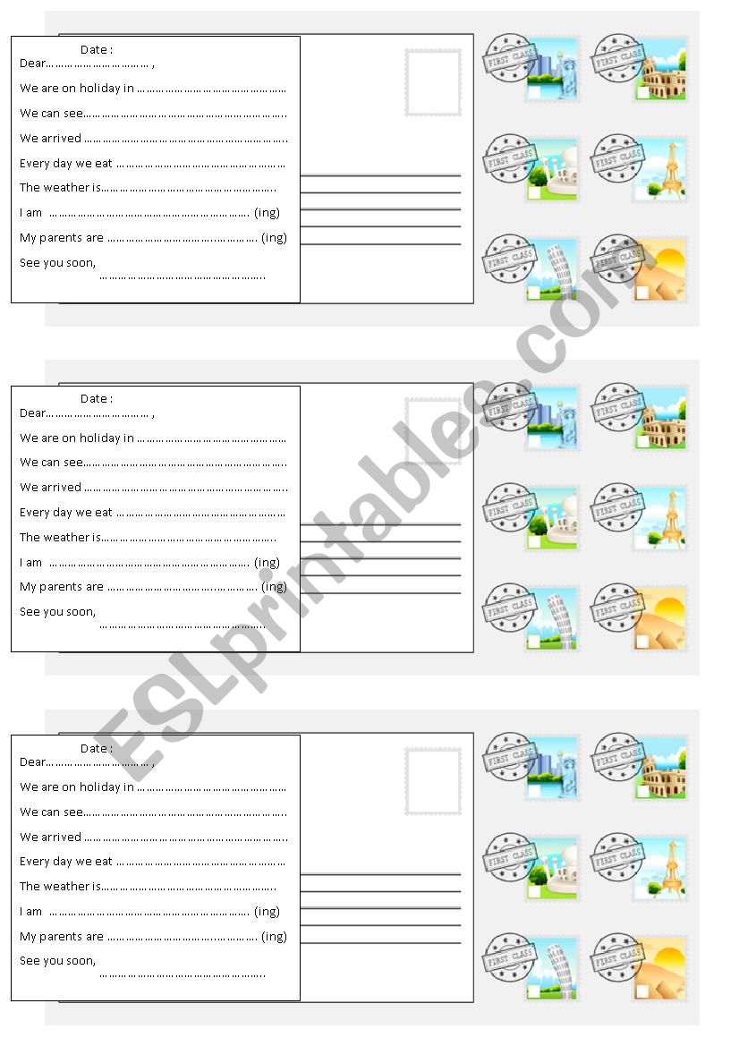 Postcard consequences worksheet