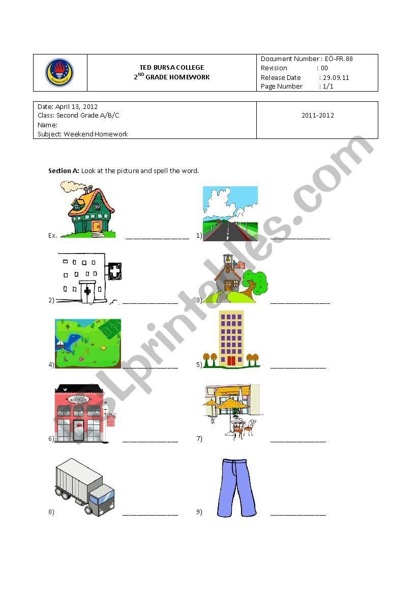 General 2nd grade ESL Homework