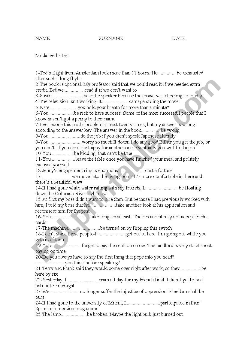 modal verb test worksheet