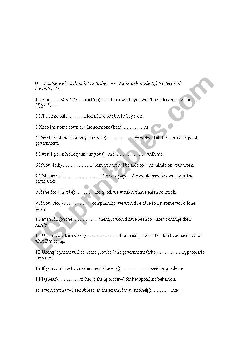 CONDITIONALS worksheet