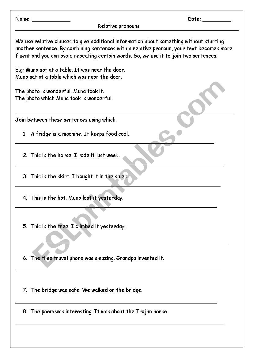 Relative pronouns worksheet