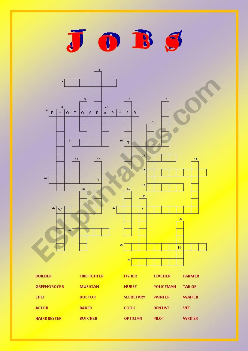 Crossword: Jobs (with key) worksheet