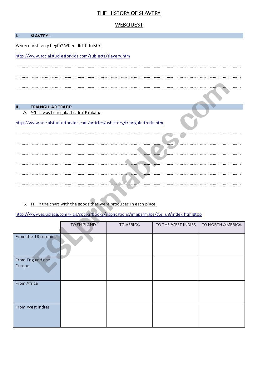 slavery webquest  worksheet