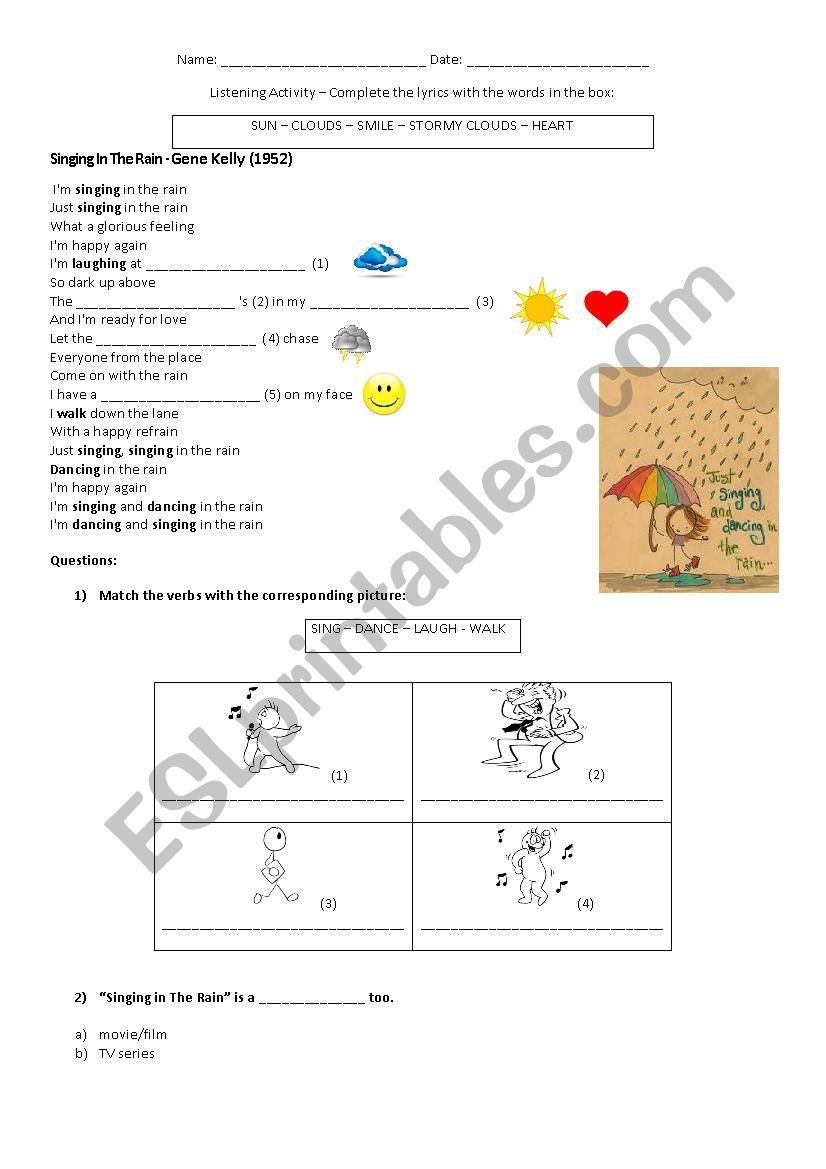 Singing in the Rain - Listening Activity