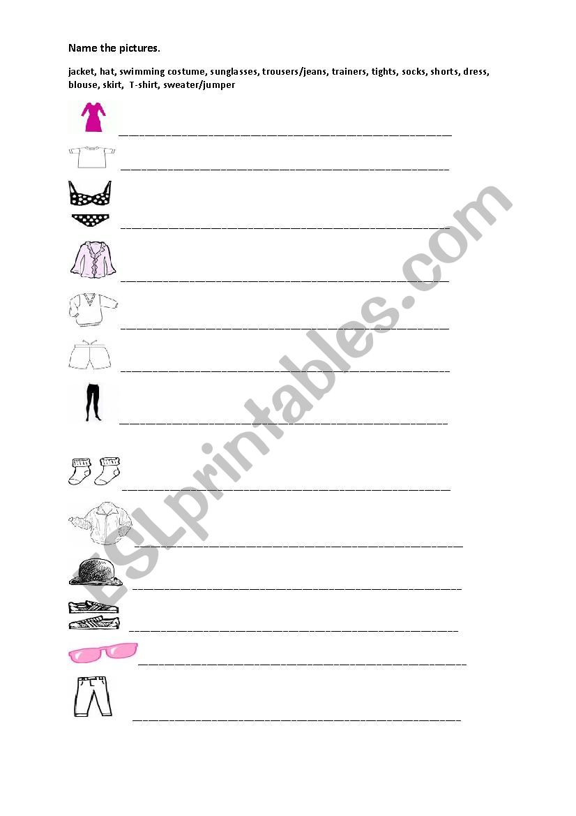 clothes   worksheet