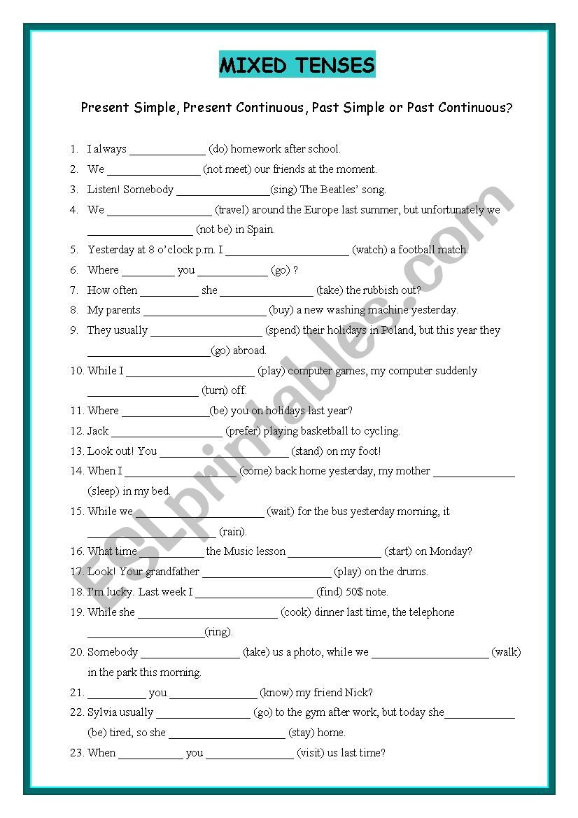 MIXED TENSES  worksheet