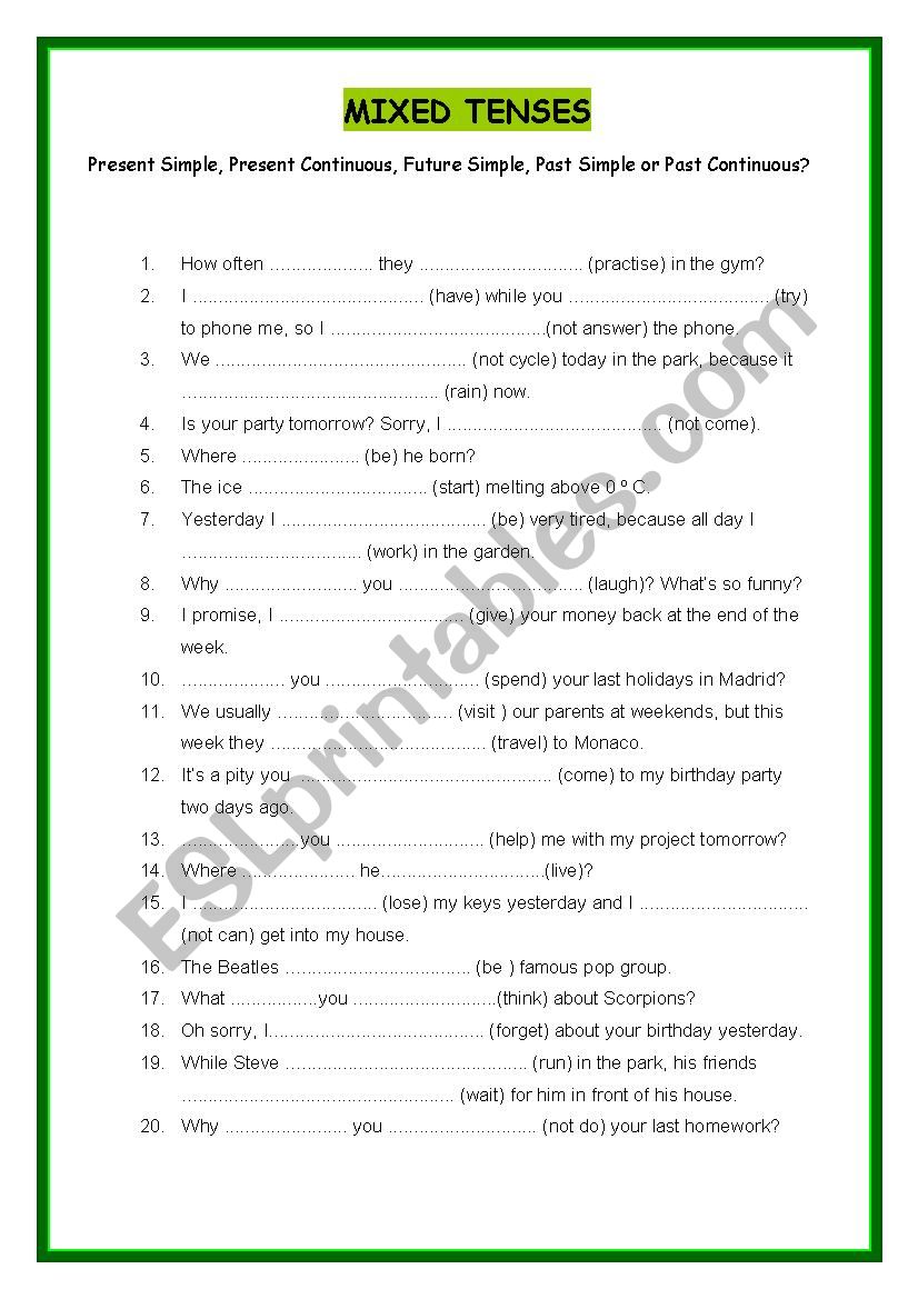 MIXED TENSES 2 worksheet